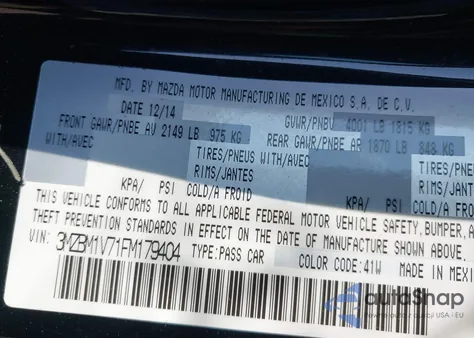 2015 Mazda Mazda3 I Touring from USA, damaged, VIN 3MZBM1V71FM179404